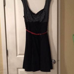 50’s style little black dress with red pencil belt